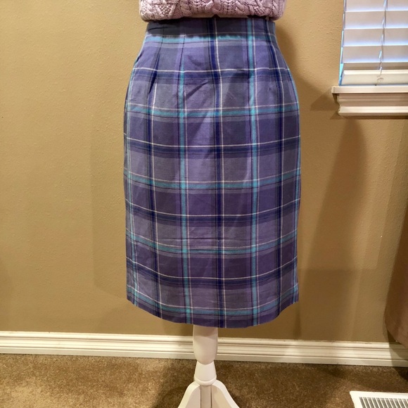 Adolfo Linen Blend Purple/Aqua Lined Skirt - Picture 2 of 6